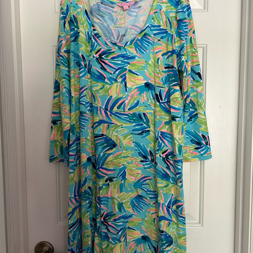 Lilly Pulitzer Blue and Green Leaf Print Dress